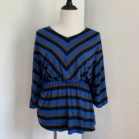 ELLA MOSS- Blue stripe peplum top - Picture 2 of 6